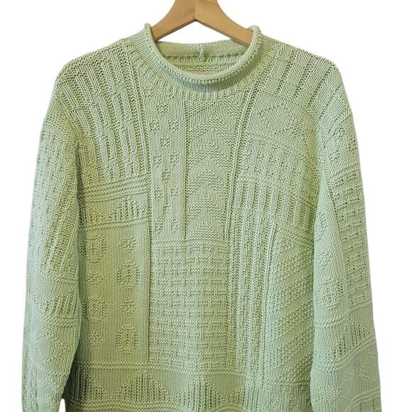 Vintage Cabin Creek Green Square Patterned 80's/90s Pullover Knit Sweater Size S - Picture 1 of 7